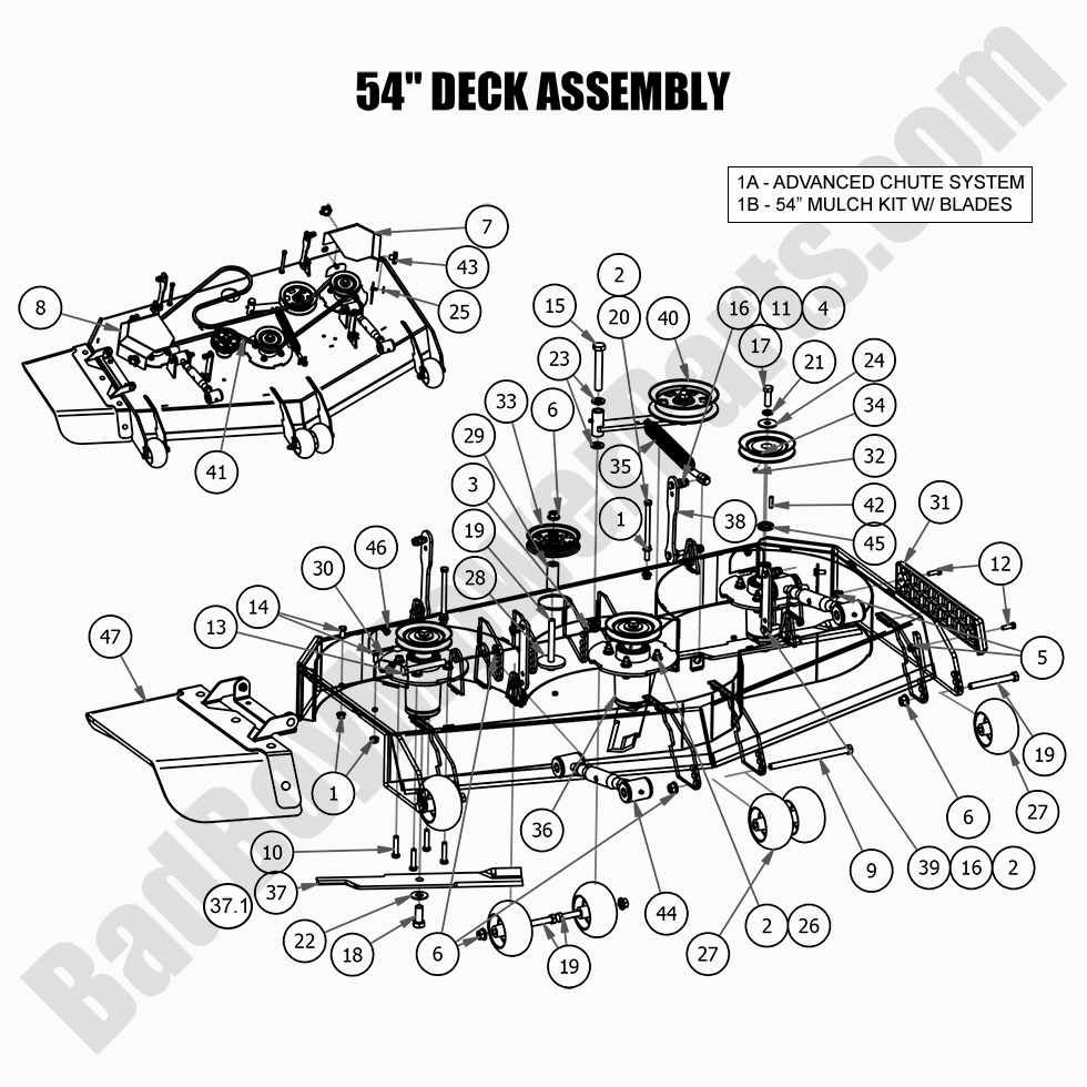 2638 - Bad Boy Mower Parts Lookup > 2021 > Revolt > 54\" Deck Assembly